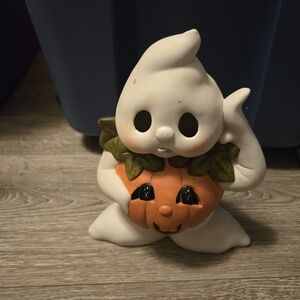 Vintage Ghost Figurine with Pumpkin